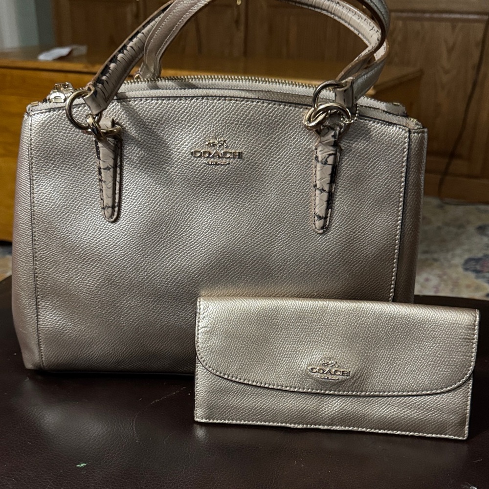 Coach Metallic Gold Satchel and Wallet firm on price